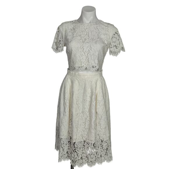 J Crew Collection Floral Lace Midi Skirt and Cropped Top Ivory Set Size 0 - Picture 2 of 16